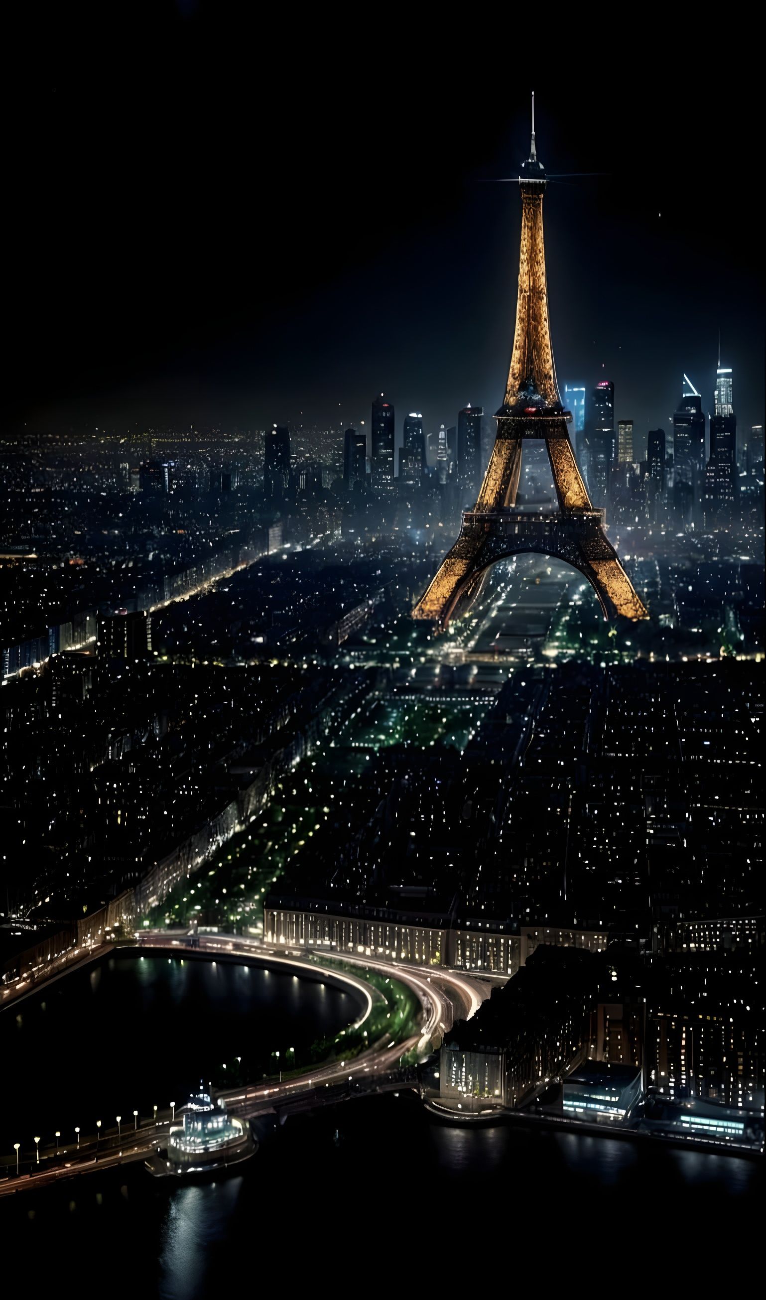 Futuristic Cityscape Under Starry Skies