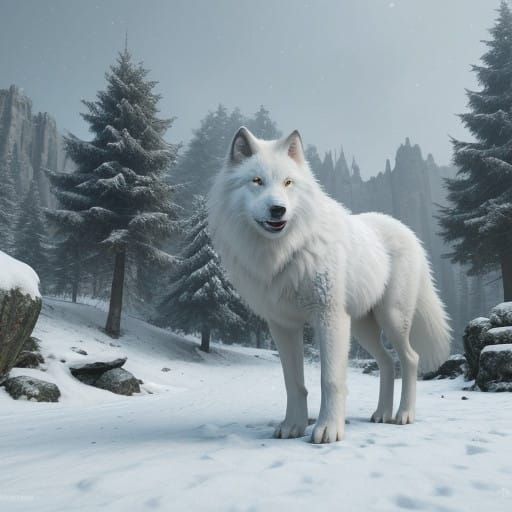 Majestic White Wolf in Snowy Wonderland