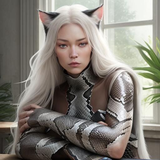 Panther Woman Hybrid Portrait in Warm Color Scheme