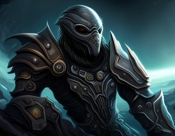 Futuristic Xenomorph Space Orc in Steampunk Style