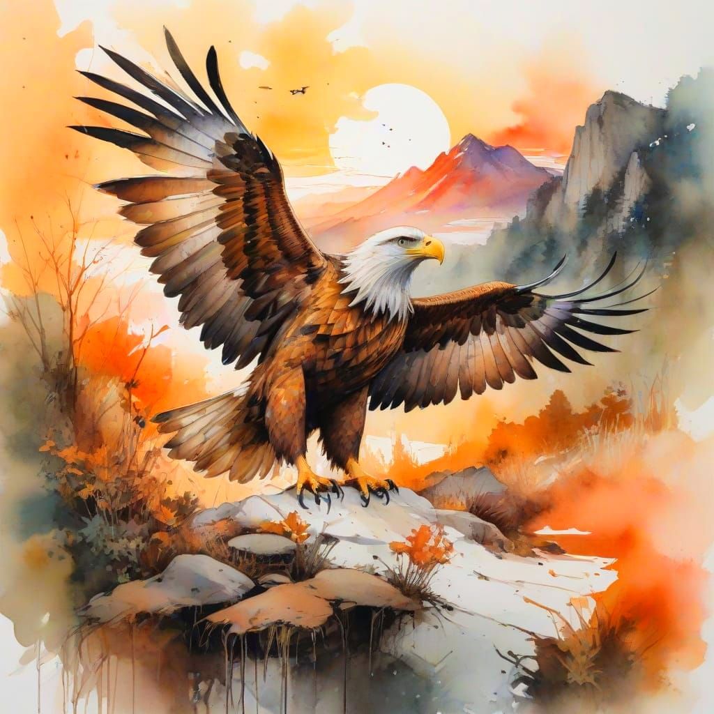 Surreal Sunset Landscape in Vibrant Watercolor Style