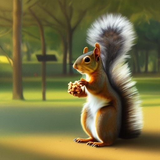 Squirrel Feast: Hyperdetailed Park Scene in Art Nouveau Styl...