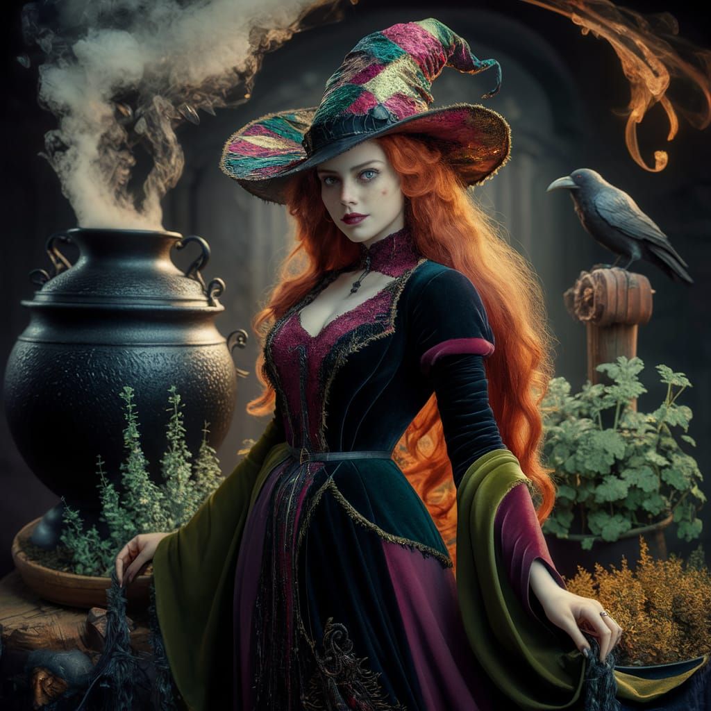 Enchanting Witch Portrait in Dark Fantasy Style