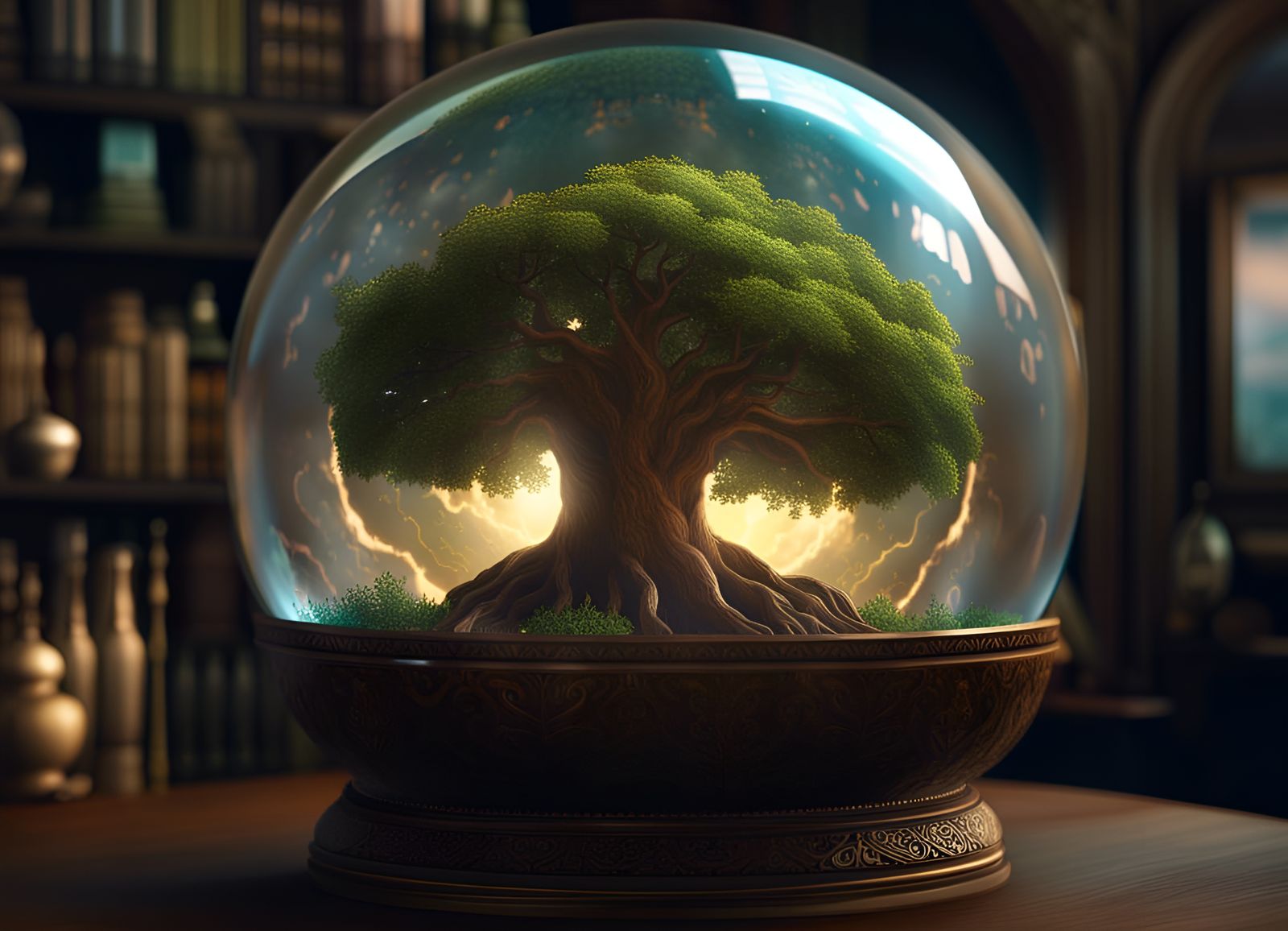 Tree of Life Inside Glass Sphere: Digital Matte Painting