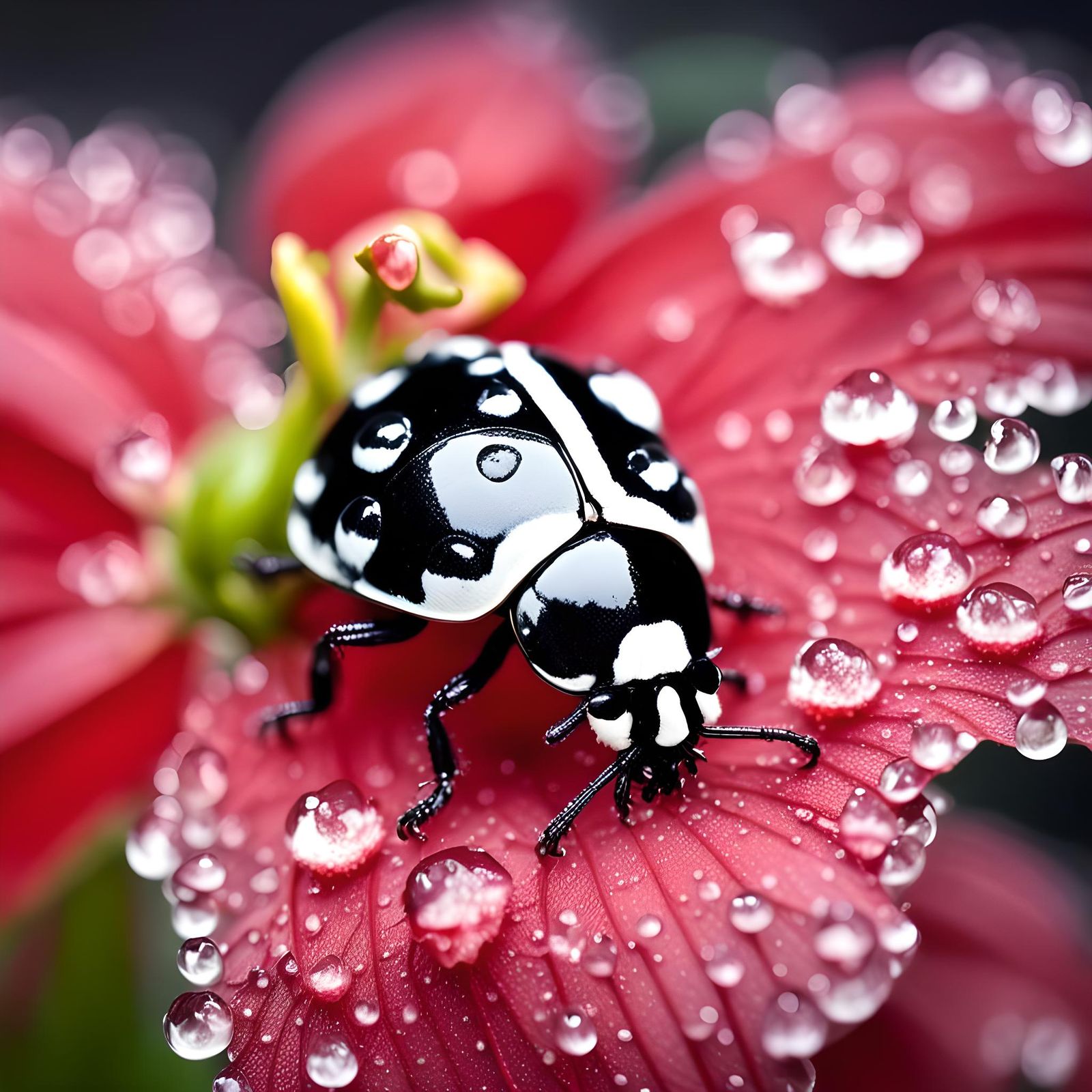 Detailed Macro of Ladybug on Hibiscus