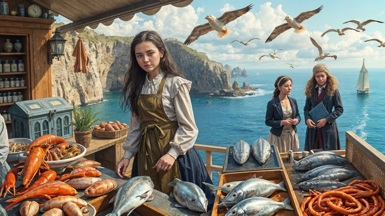 Charming 19th-Century Fish Market in Detailed Matte Painting