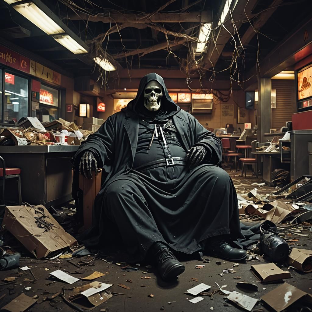 Dark Fantasy Grim Reaper in Abandoned McDonald's