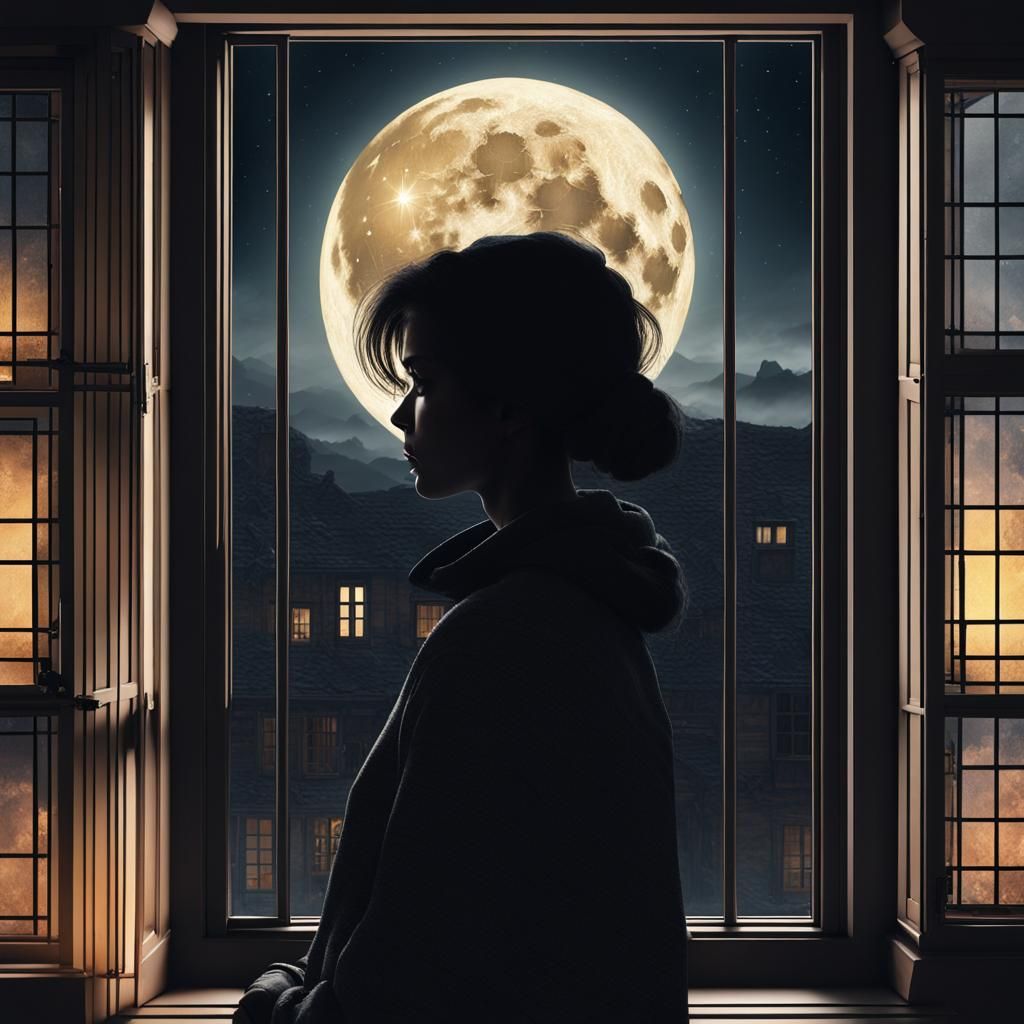 Silhouette of Woman Staring at Moon: Loneliness