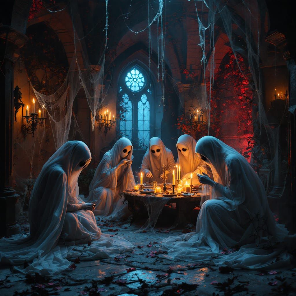 Mystical Ghosts Prepare Halloween Costumes