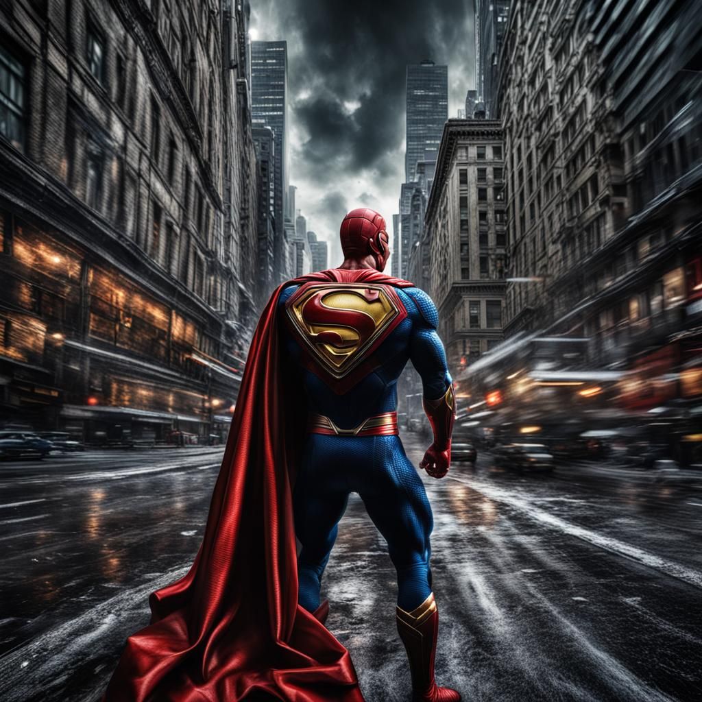 Hyperrealistic Superhero in Cinematic Composition