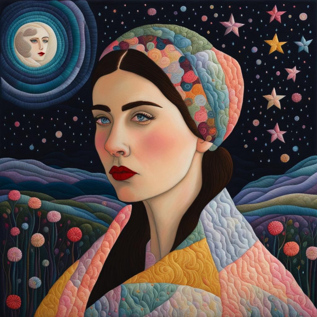 Woman's Portrait in a Pastel Quilt Landscape