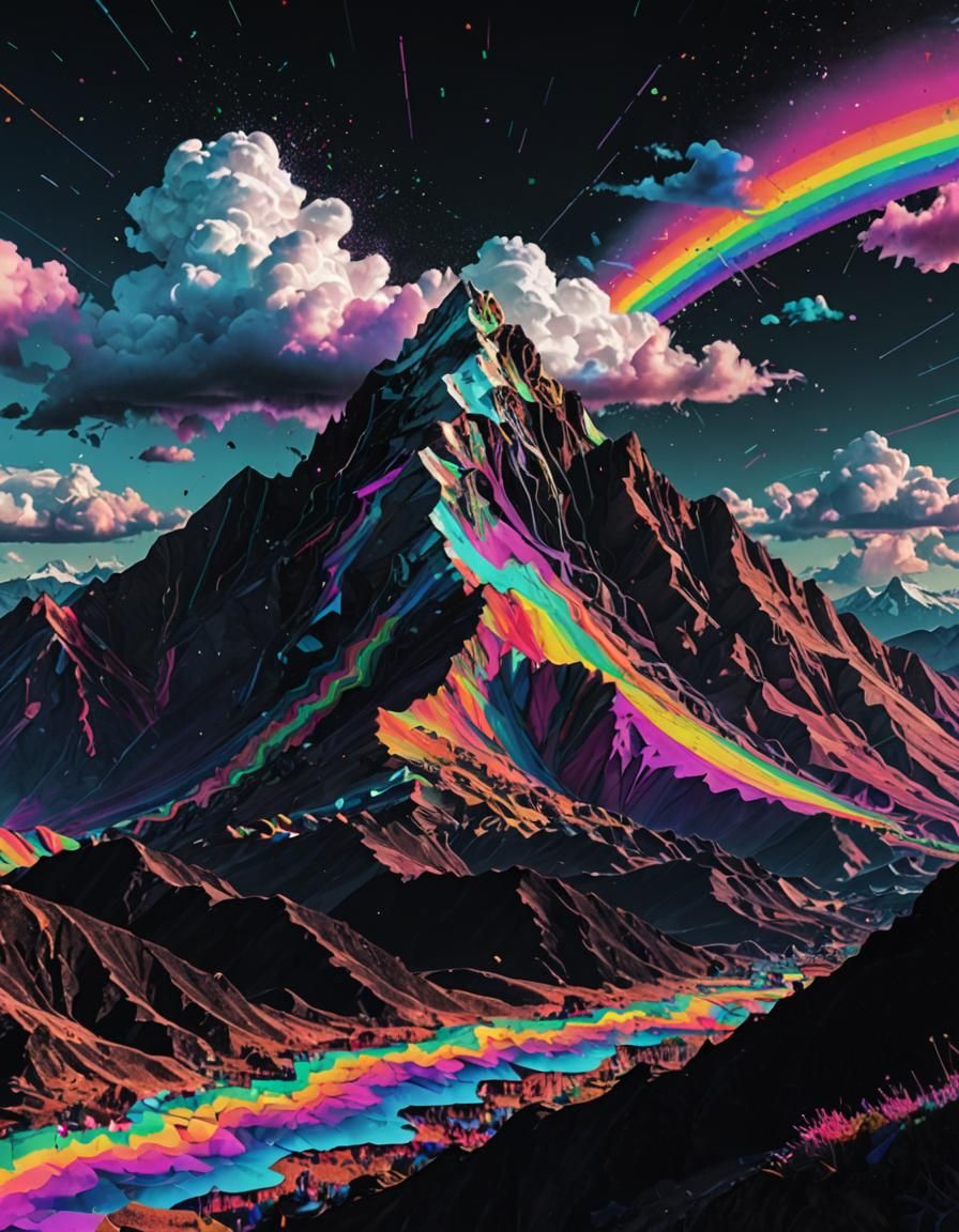 Geometric Mountain in Glitch Art Style