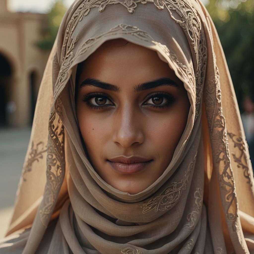 Beautiful Muslim Woman in Niqab, Cinematic Film Still