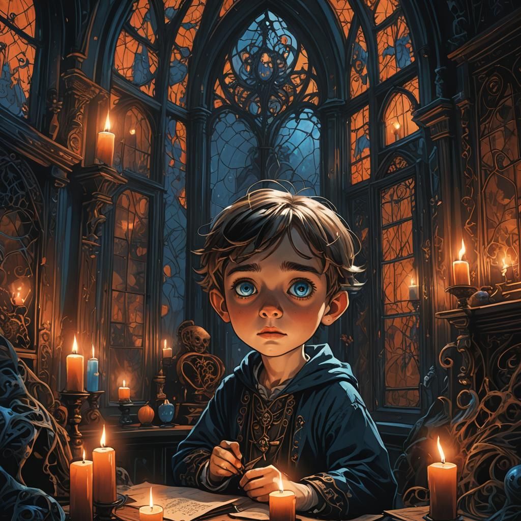 Child Hiding in Gothic Room: Fantasy Concept Art