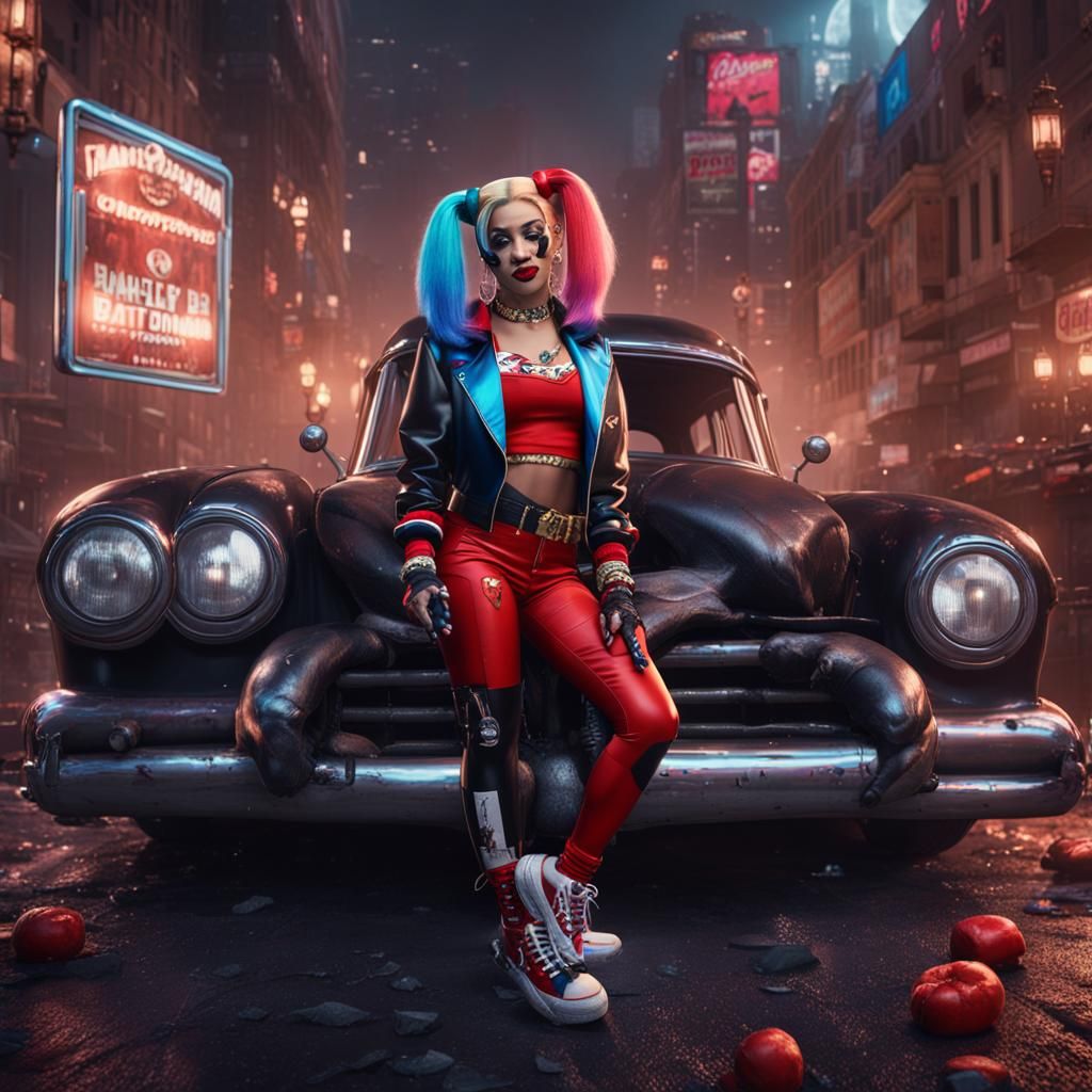 Cardi-B as Harley Quinn: Detailed Matte Painting