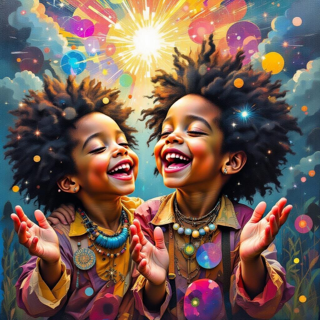 Afrofuturistic Child Celebration in Surreal Acrylic Art