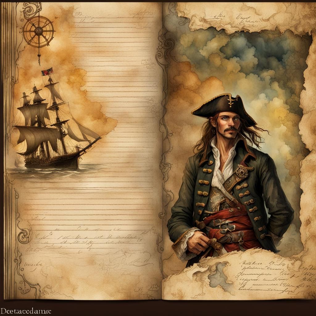 Pirate's Journal Page with Watercolor Filter