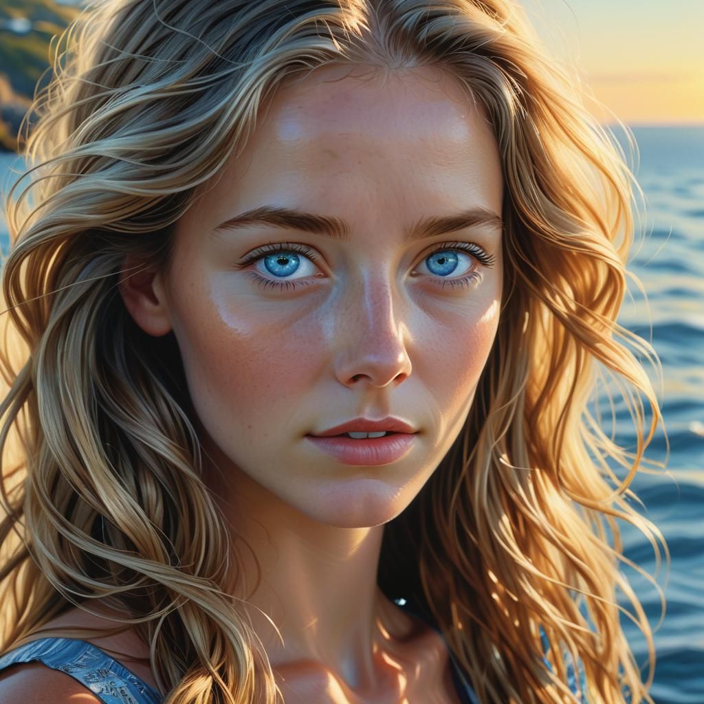 Photorealistic Portrait of a Lady with Blue Eyes
