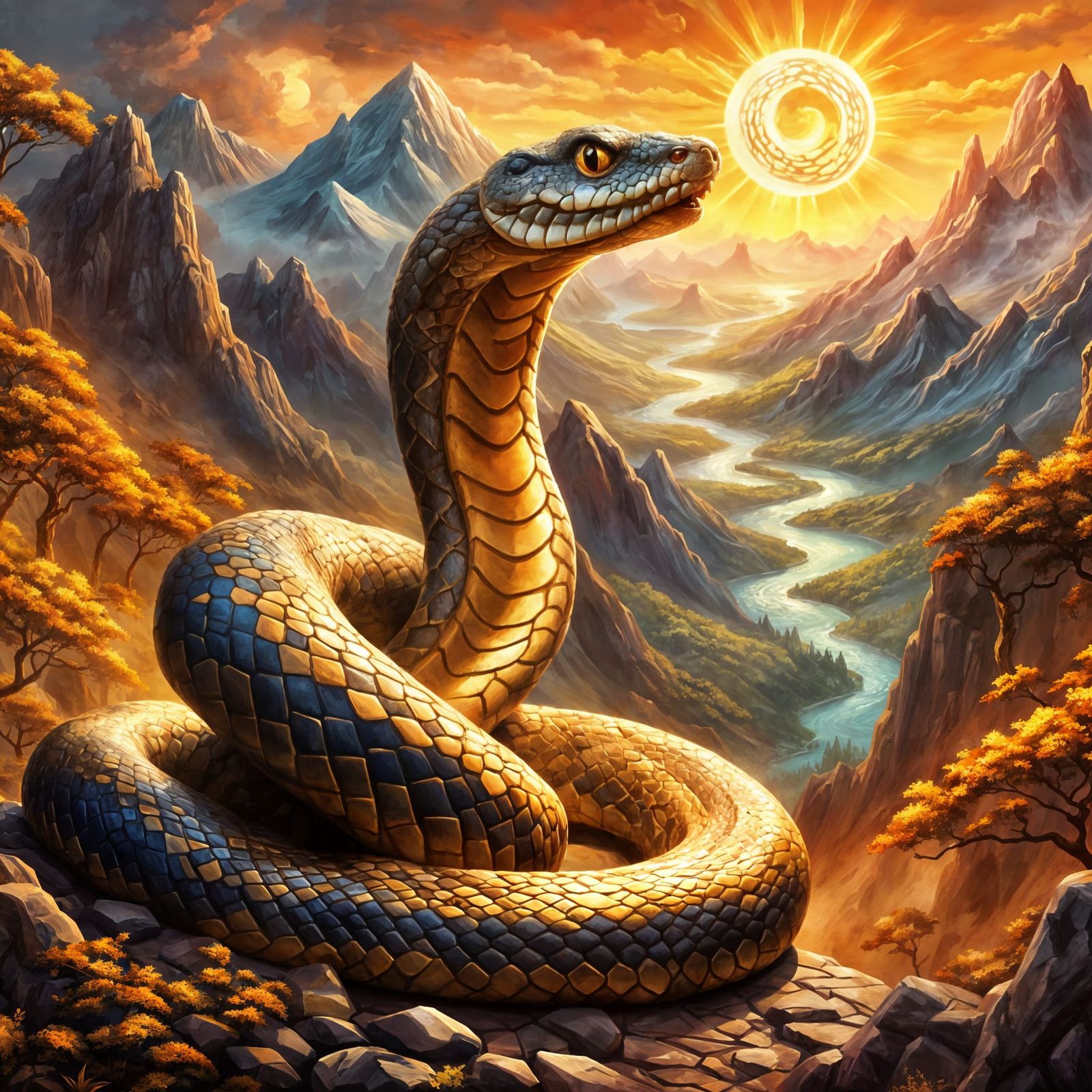 Mythological Snake Hissing at the Sun