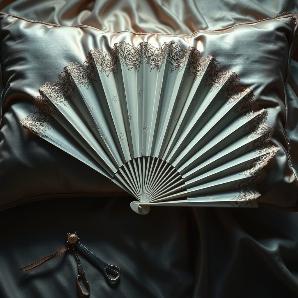 Lace Fan on Silk Pillow Still Life