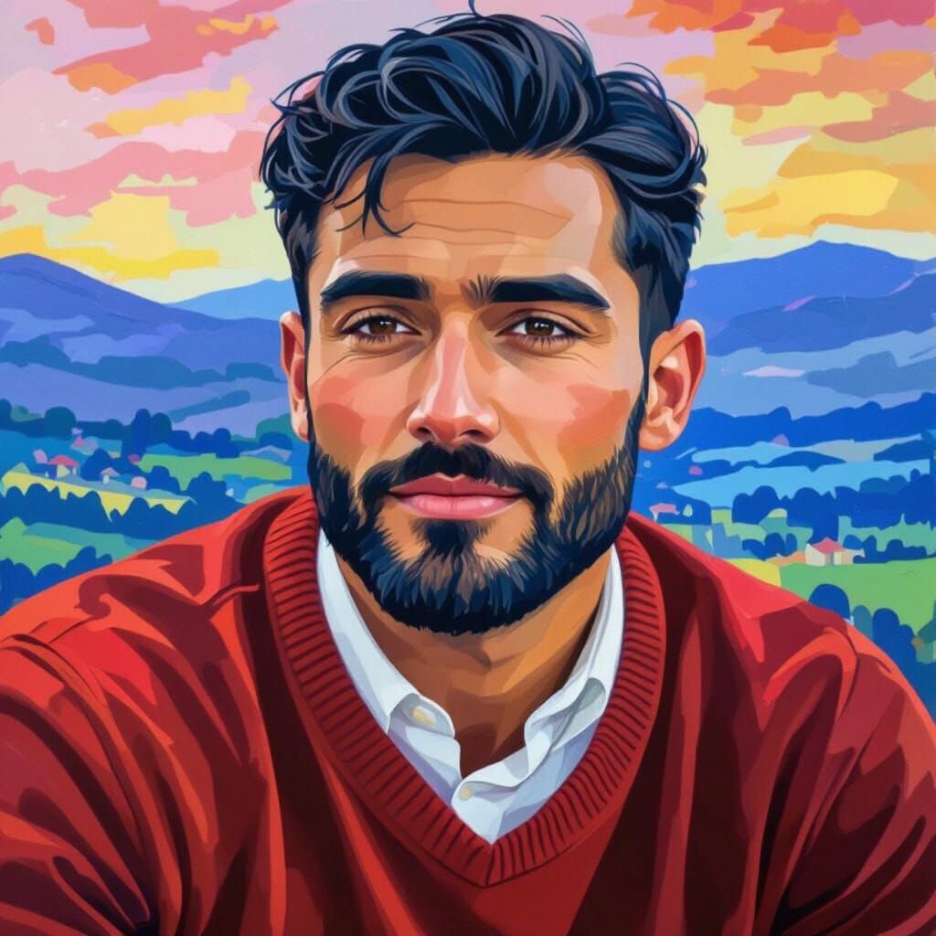Handsome Man Portrait in Impressionist-Expressionist Style