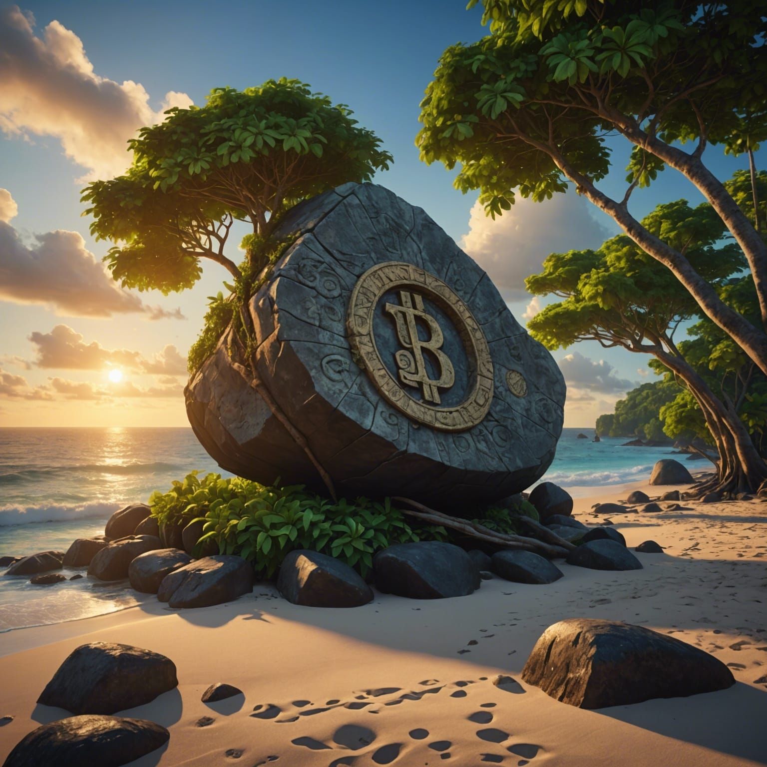 Yap Sunset with Stone Money: Fantasy Concept Art