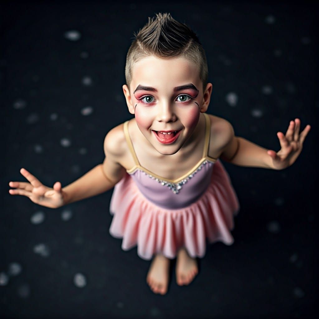 Hyperrealistic Photo of Boy in Ballerina Dress