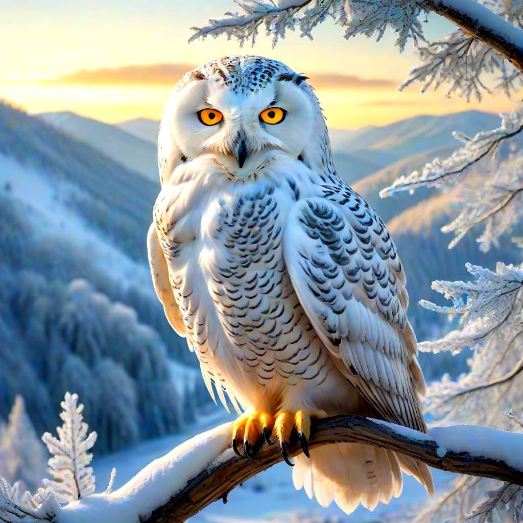 Snowy Owl Perched in a Winter Wonderland Scene