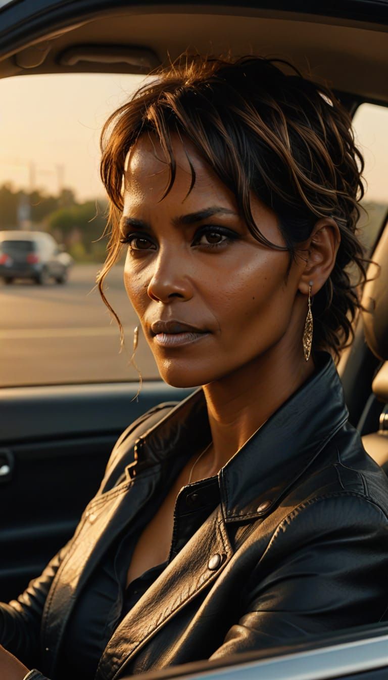 Halle Berry Driving in Warm Golden Light