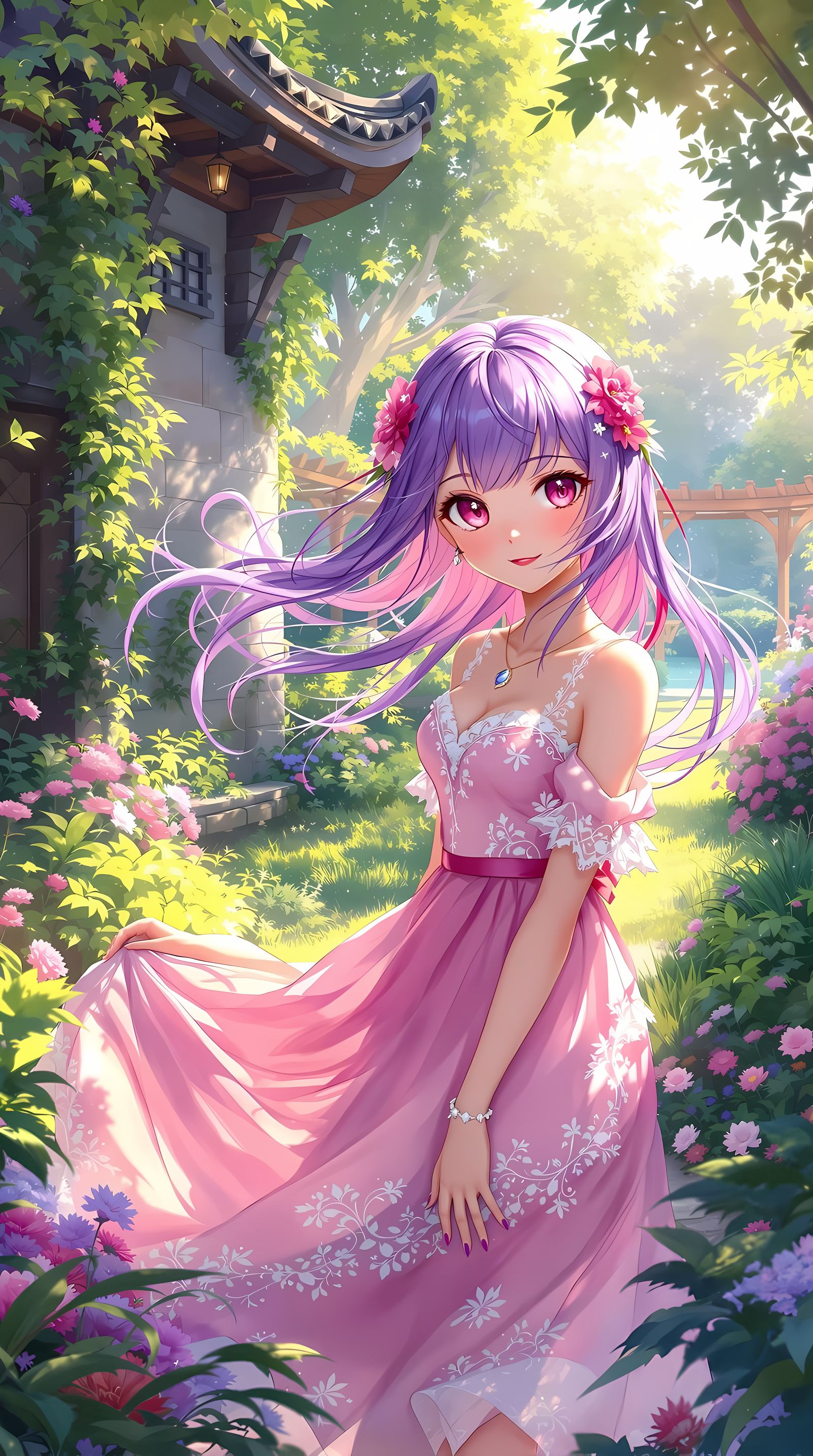 Whimsical Anime-Inspired Girl in a Vibrant Garden