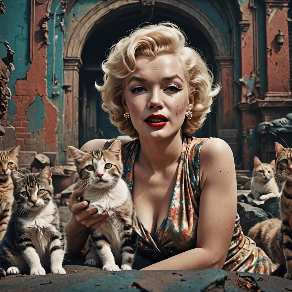 Marilyn Monroe and Cat: Detailed Digital Painting