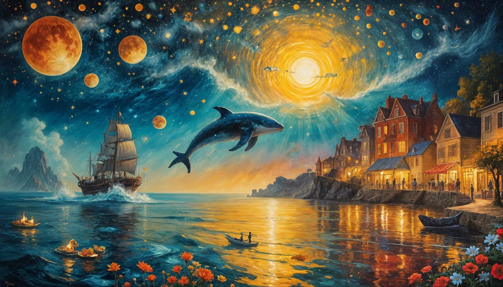 Whimsical Surrealist Whalefin in Cosmic Ocean