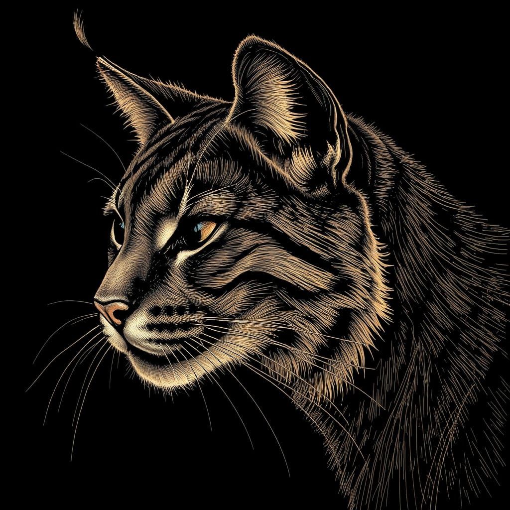 Intricate Copper Line Drawing of a Cougar's Profile