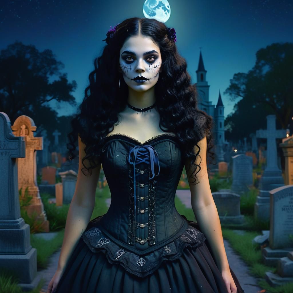 Swamp Witch in Cemetery: Detailed Matte Painting