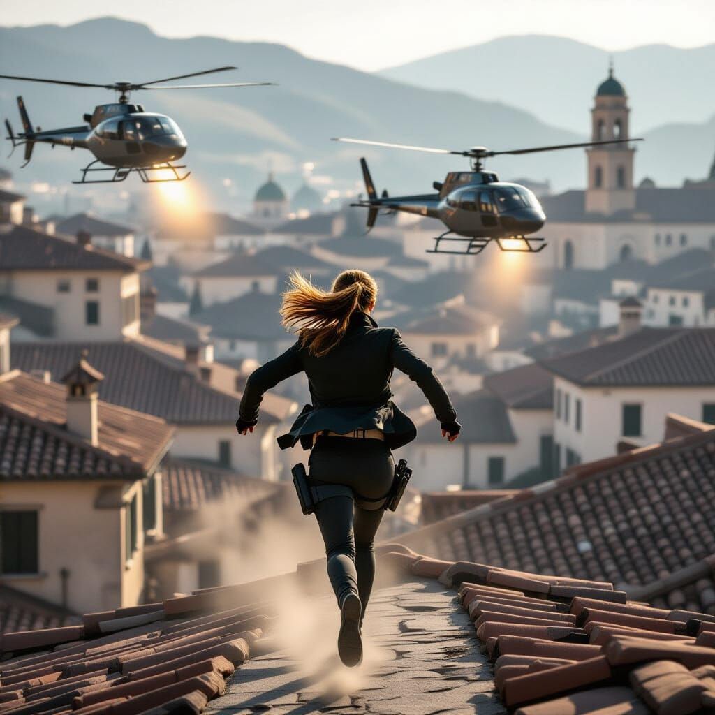 Secret Agent Leaps Rooftops in High-Stakes Cinematic Chase