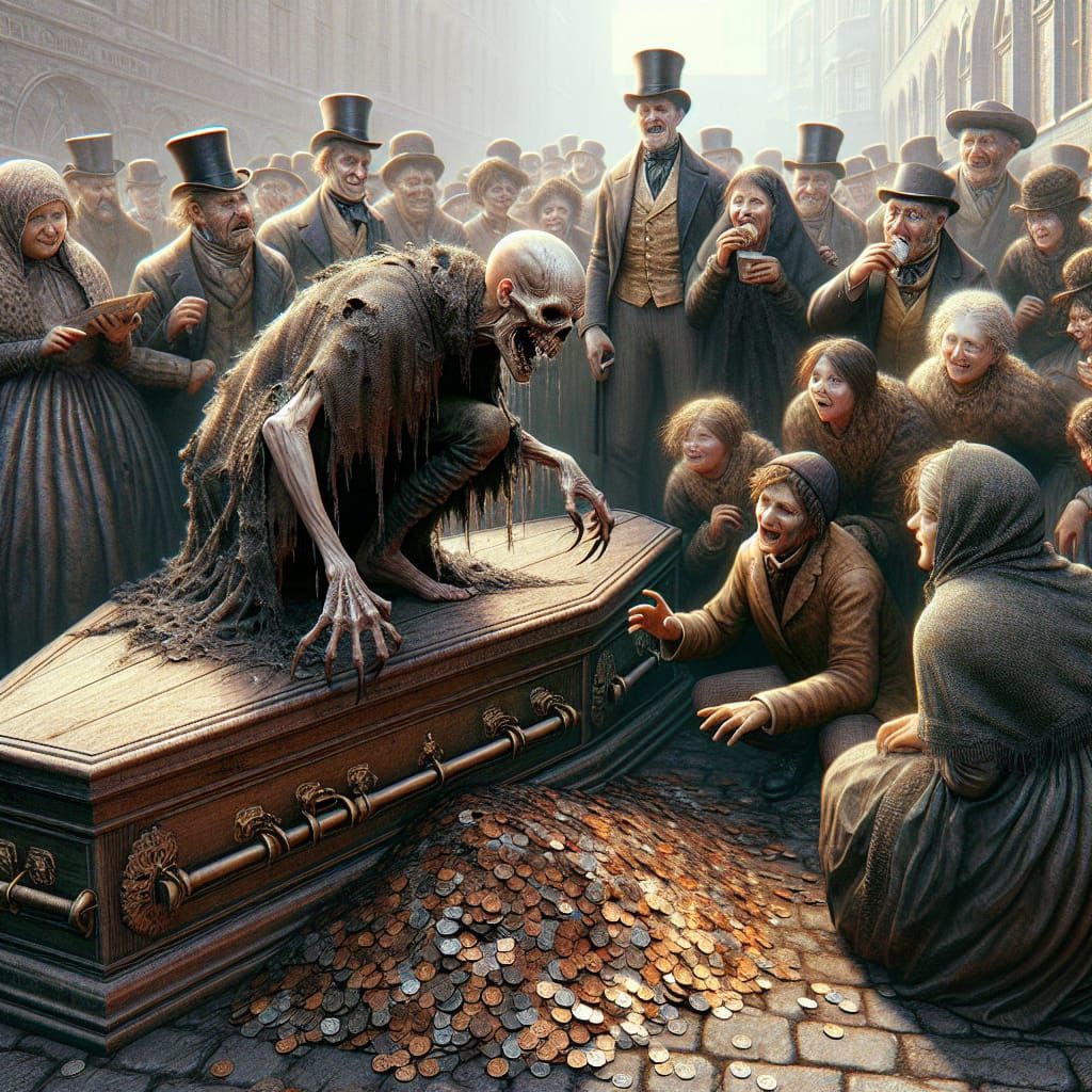 Sin Eater Hisses at Victorian Crowd in 3D Rendering