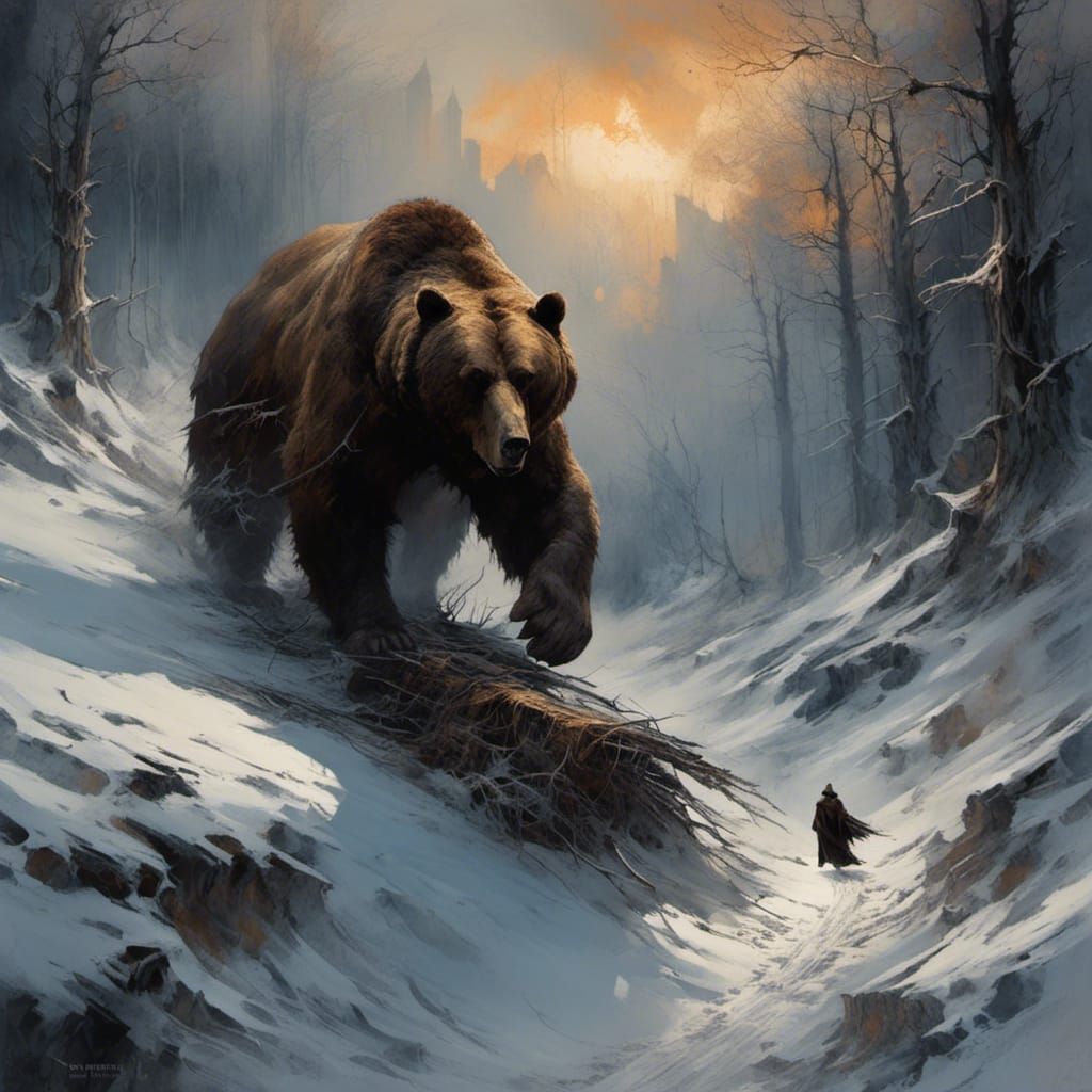 Dark Ages Traveler's Fate: Bear Encounter in Winter