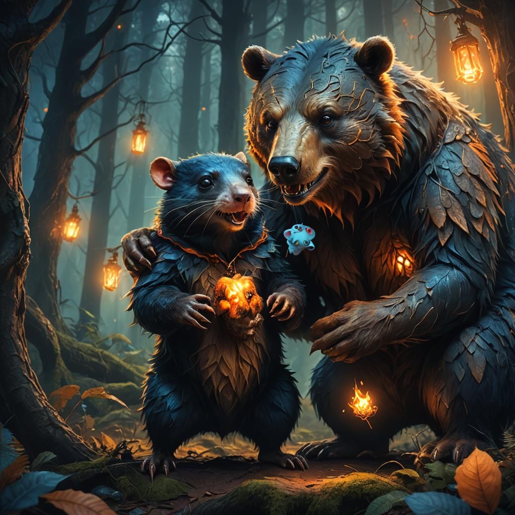 Cute Bear Monster in Mystical Forest