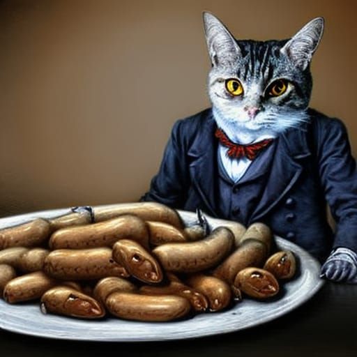 Business Cat helps himself to your sausages IX