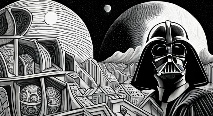 Darth Vader and Death Star in Escher Style