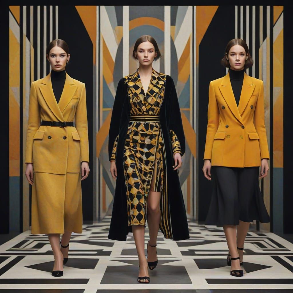 Elegant Fashion Show with Bauhaus Elements in Pop Art Style