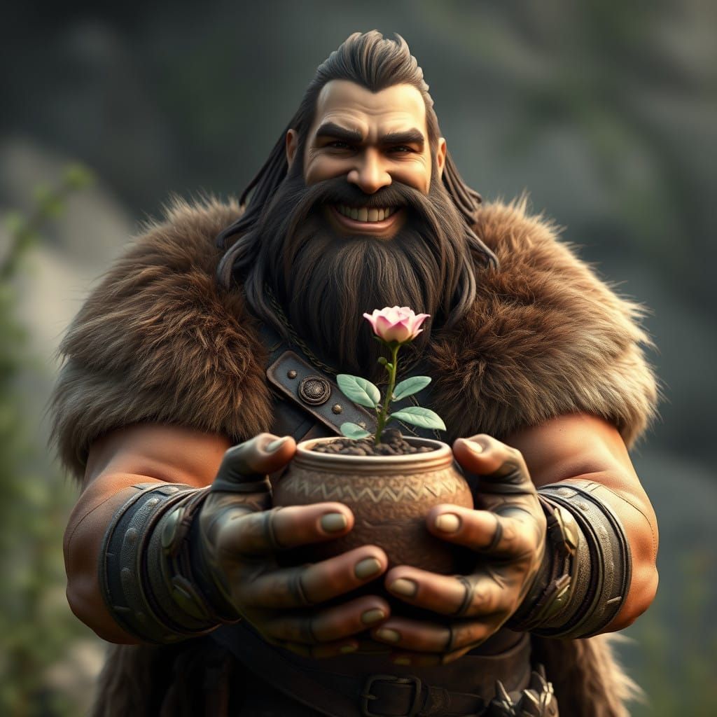 Barbarian's Gentle Joy Amidst Nature's Splendor