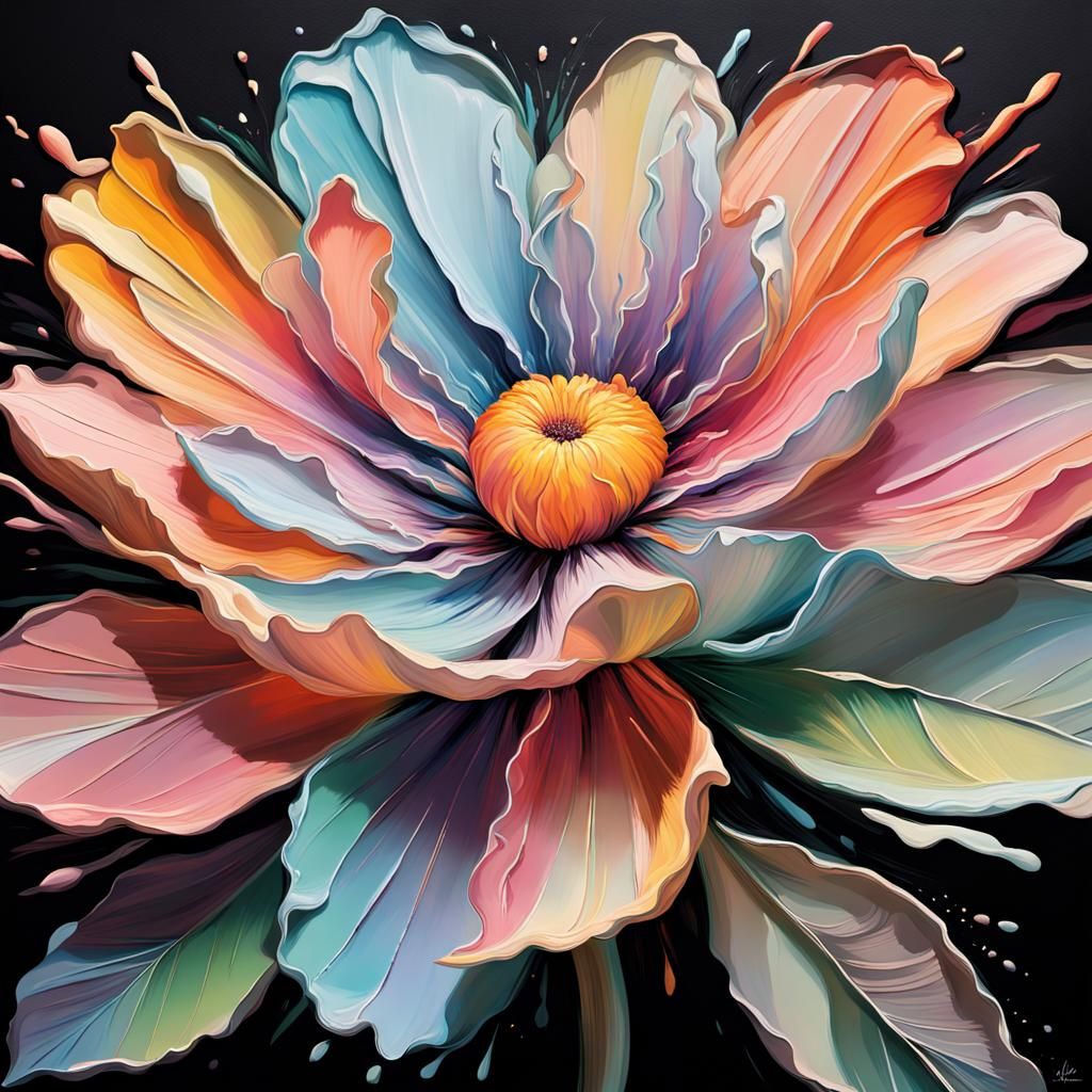 An emboss display of pastel palette knife illustration of a blooming flower
