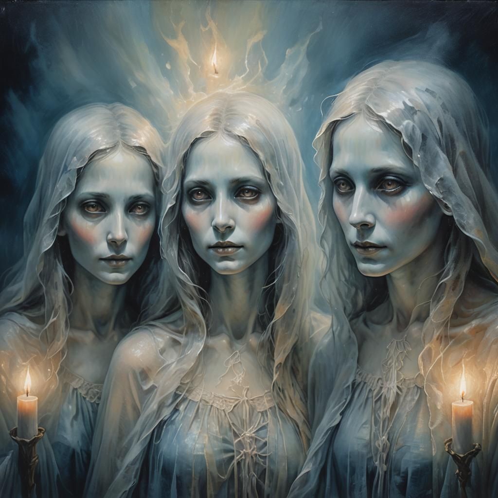 Ethereal Mixed Media Portrait of Ghostly Figures