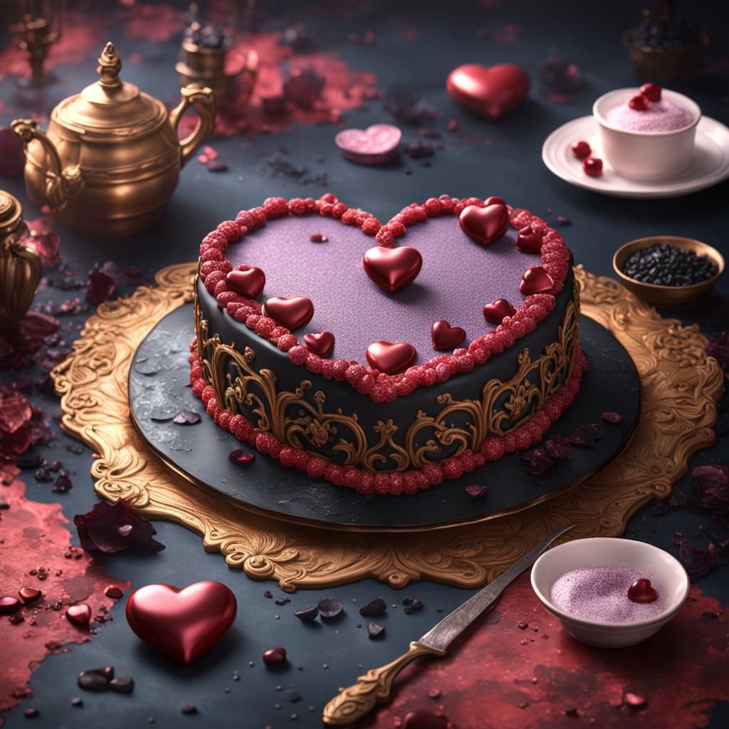 Gothic Black Heart Cake Dessert, Detailed Matte Painting