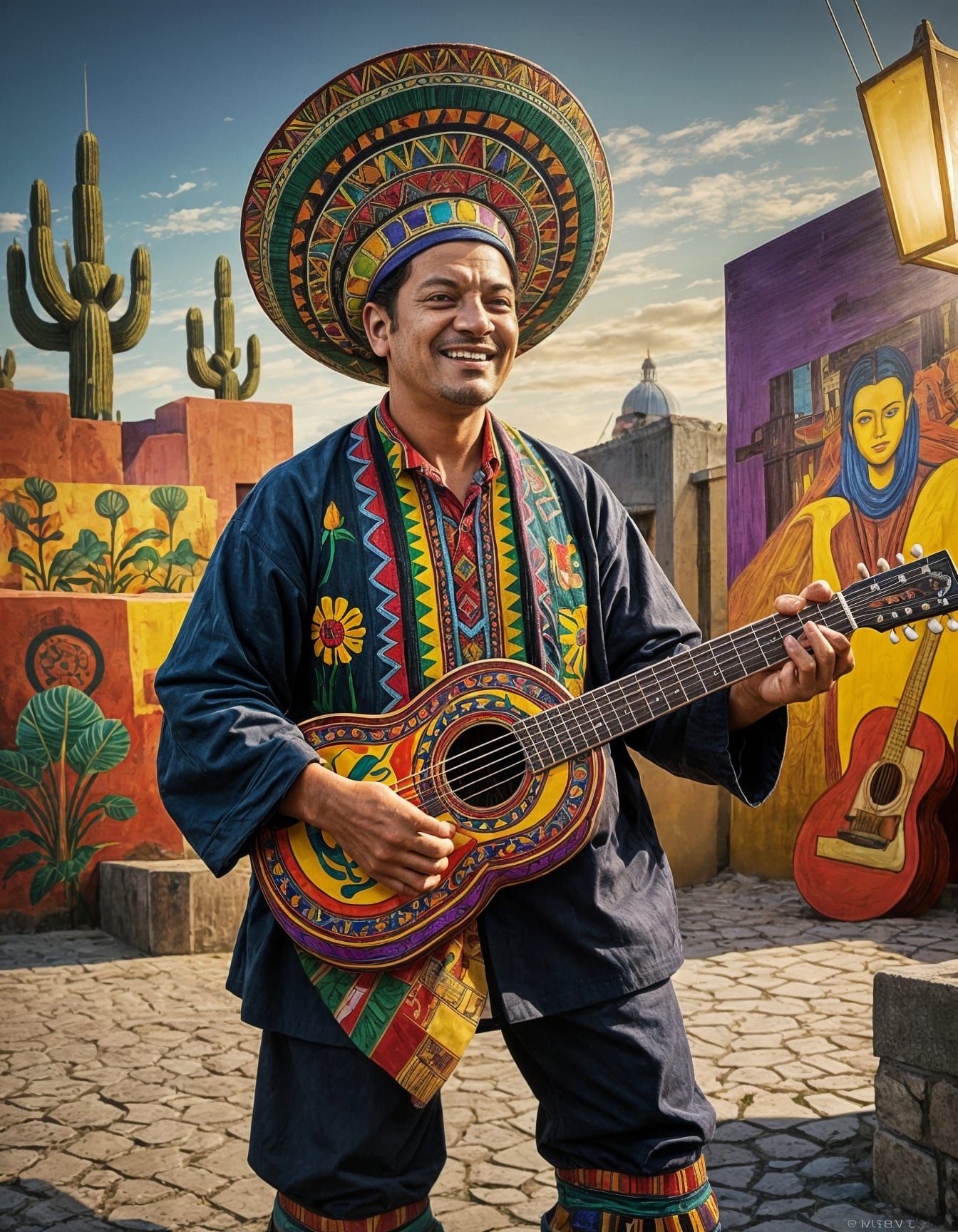 Mural of Idols in Vibrant Colors, a Tribute to Rivera's Styl...