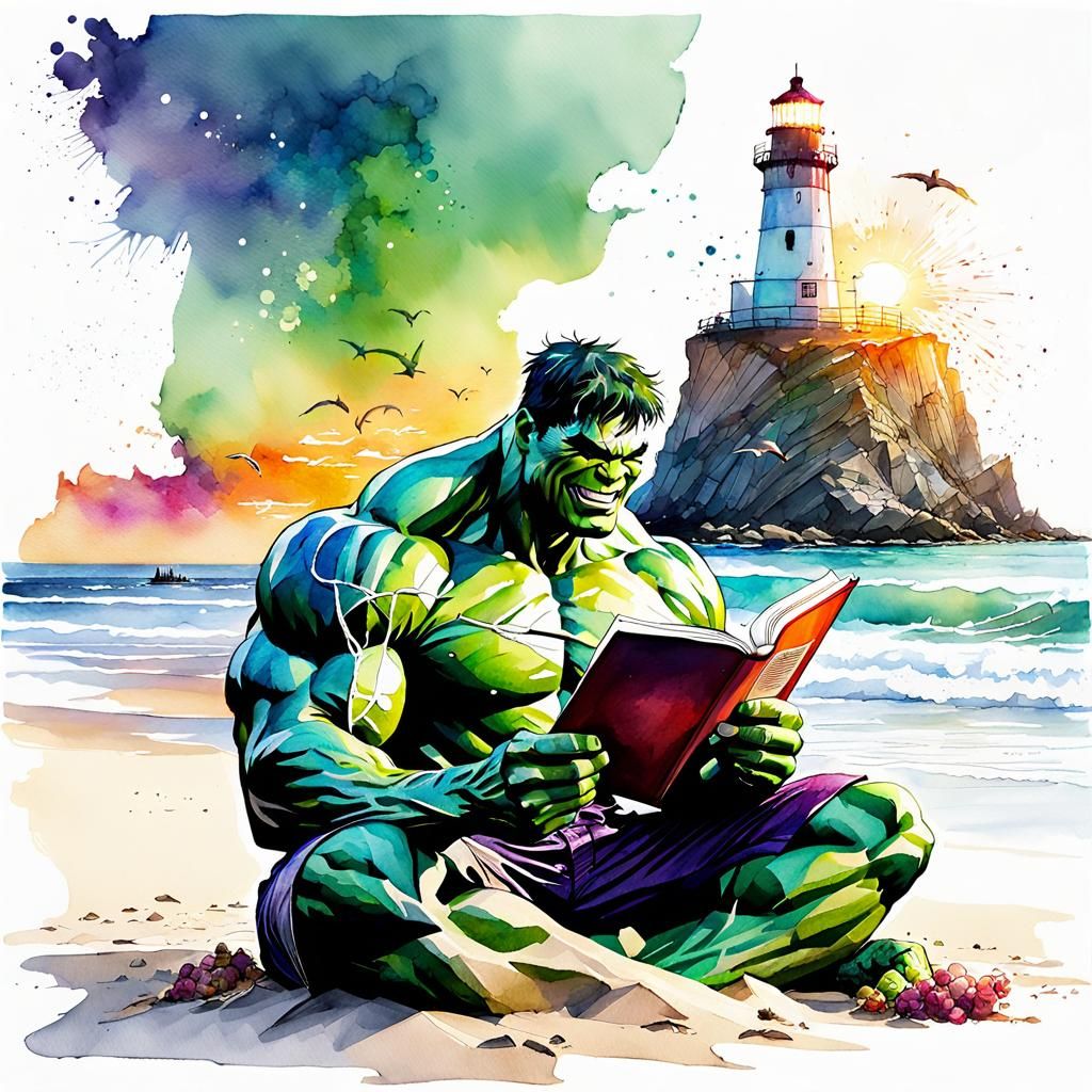 Hulk's Beach Reading: A Marvel Watercolor