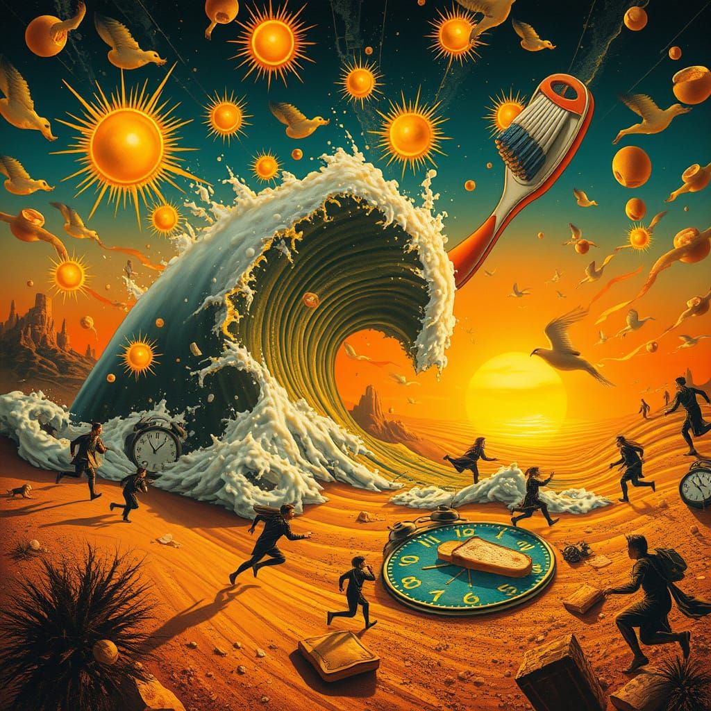 Chaotic Dreamscape: A Surrealist Morning Routine