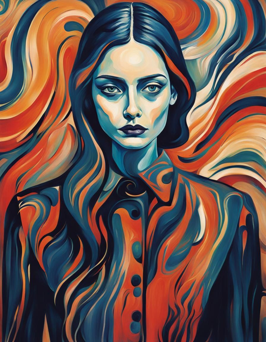 Expressionist Woman Wallpaper in Munch Style