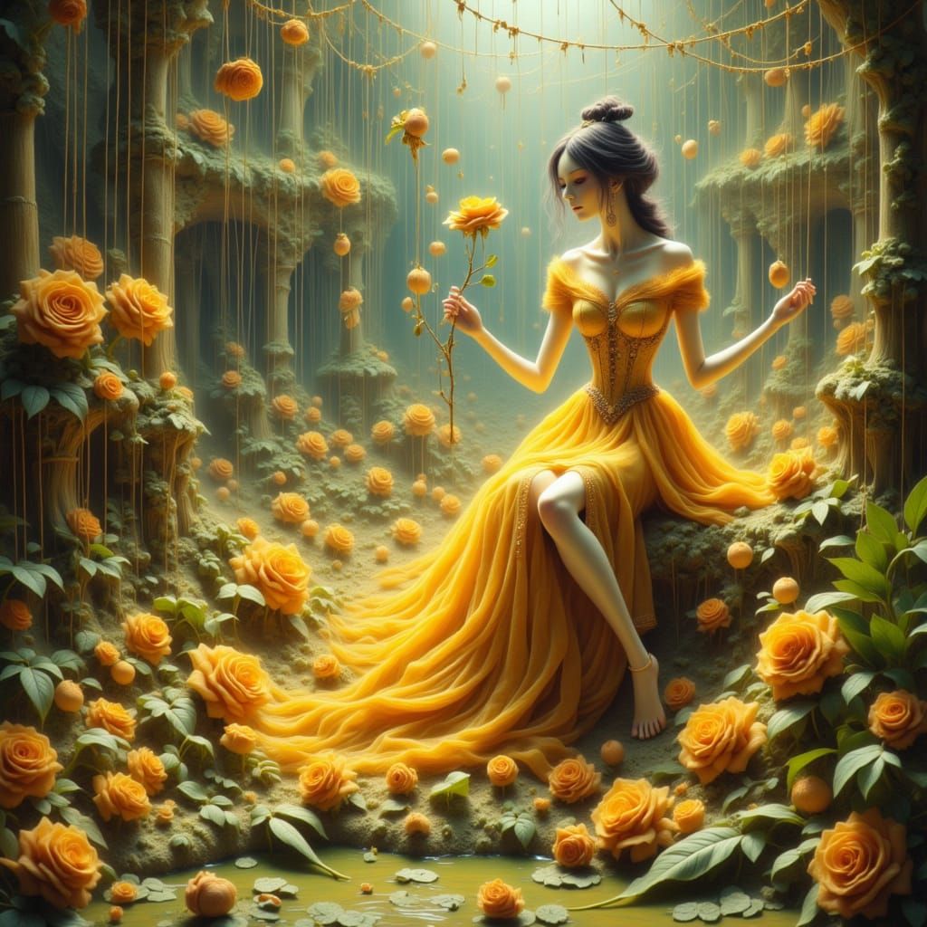 Princess in Glass Pineapple, Surreal Pop Art Style